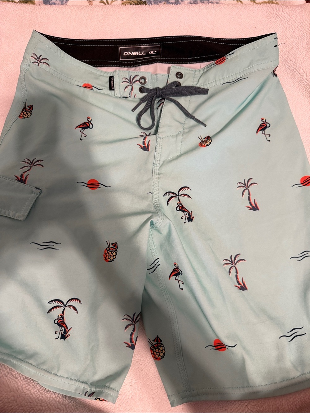O'Neill Men's Mint Swim Board Shorts with Tropical Flamingo Print NWOT